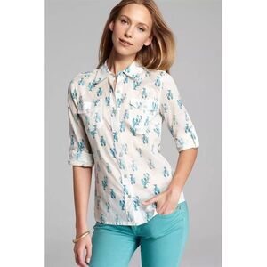 Tory Burch Women's Lobster Print Blouse White Long Sleeve Size 0